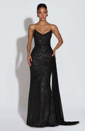 Robe de soirée longue sans bretelles européenne et américaine scintillante avec ceinture croisée - IVOIRART.COM