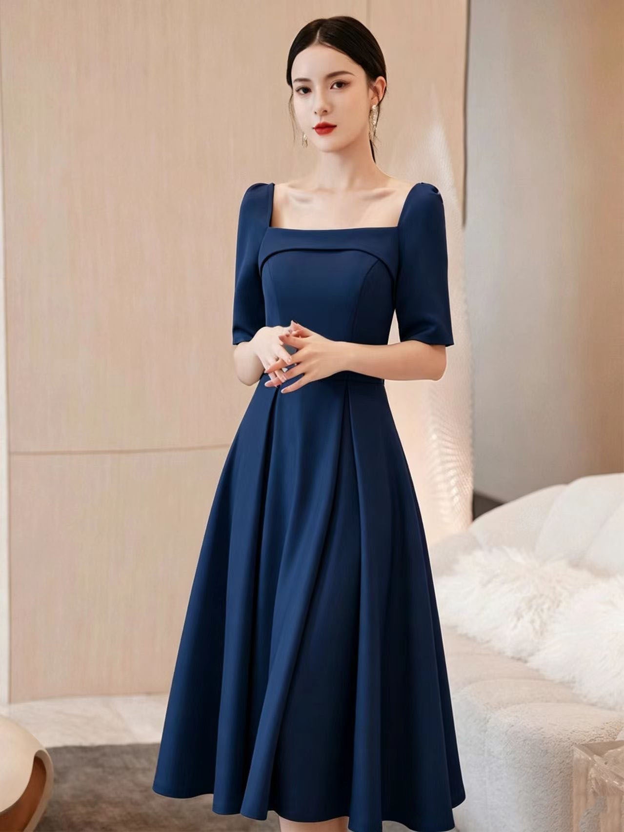 Robe de soirée pour femmes style français, élégante, idéale pour banquets - IVOIRART.COM