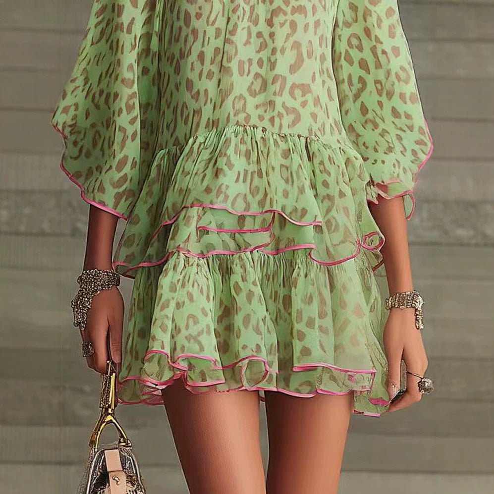Robe de villégiature ample en chiffon imprimé motif léopard G568 tailles S-XL - IVOIRART.COM