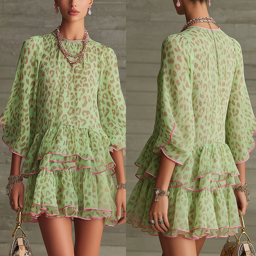Robe de villégiature ample en chiffon imprimé motif léopard G568 tailles S-XL - IVOIRART.COM