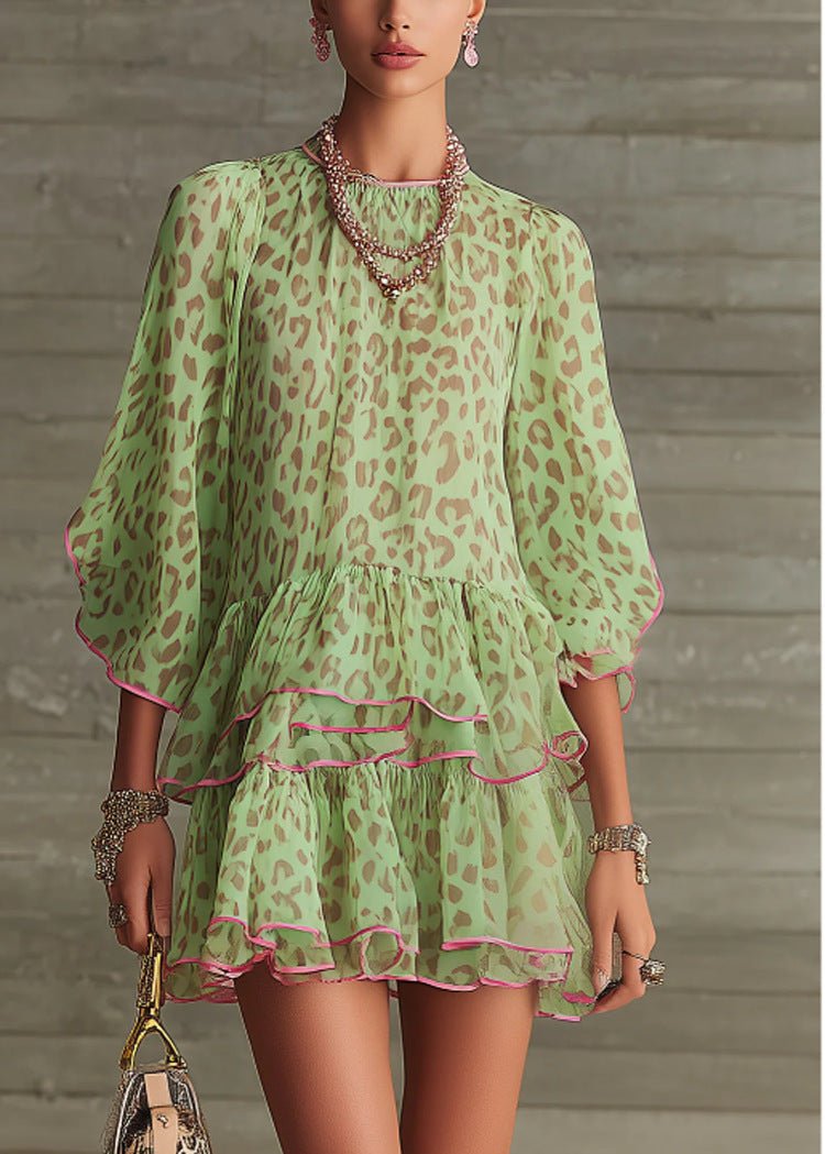 Robe de villégiature ample en chiffon imprimé motif léopard G568 tailles S-XL - IVOIRART.COM