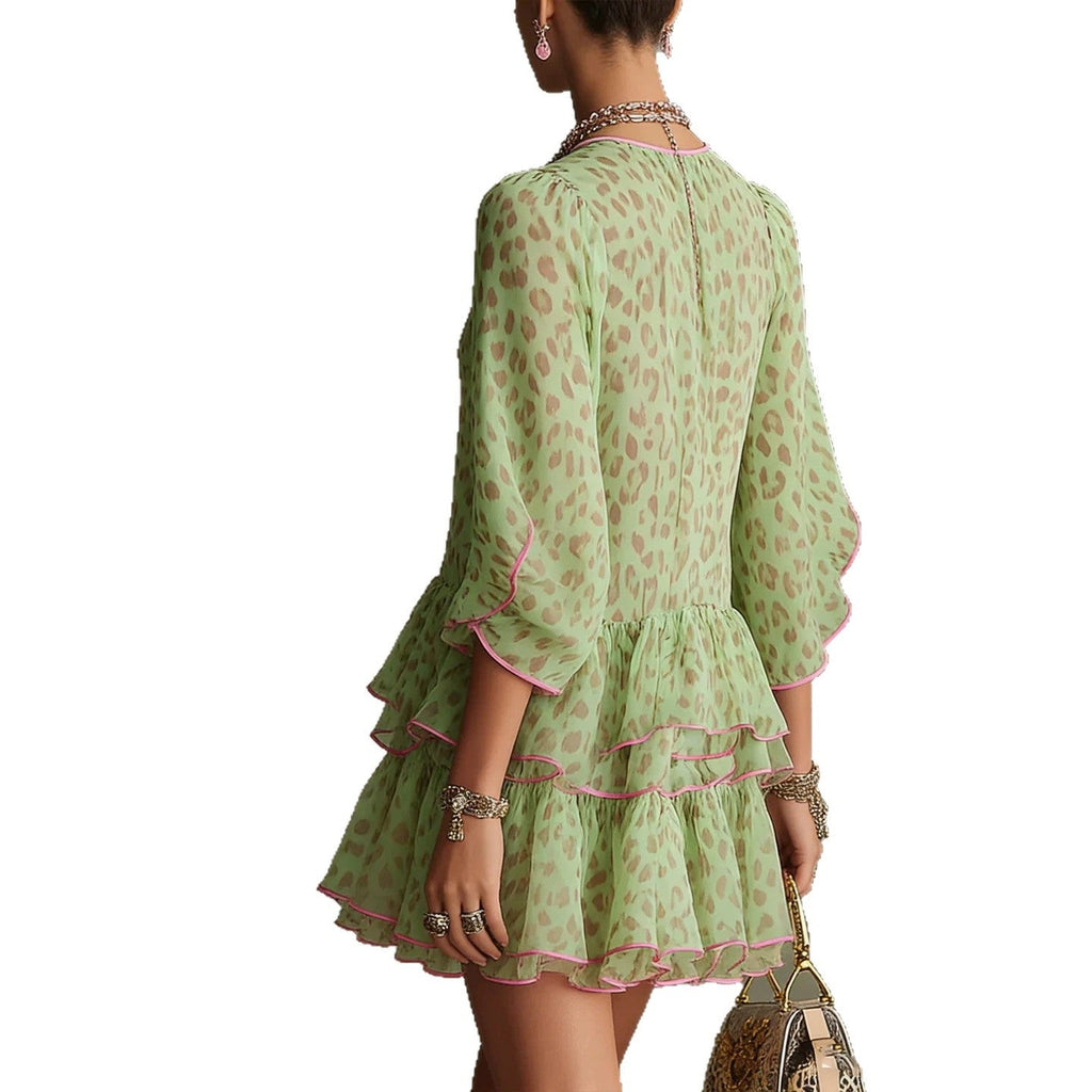 Robe de villégiature ample en chiffon imprimé motif léopard G568 tailles S-XL - IVOIRART.COM