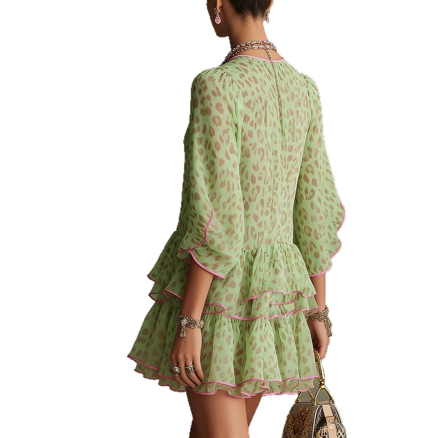Robe de villégiature ample en chiffon imprimé motif léopard G568 tailles S-XL - IVOIRART.COM