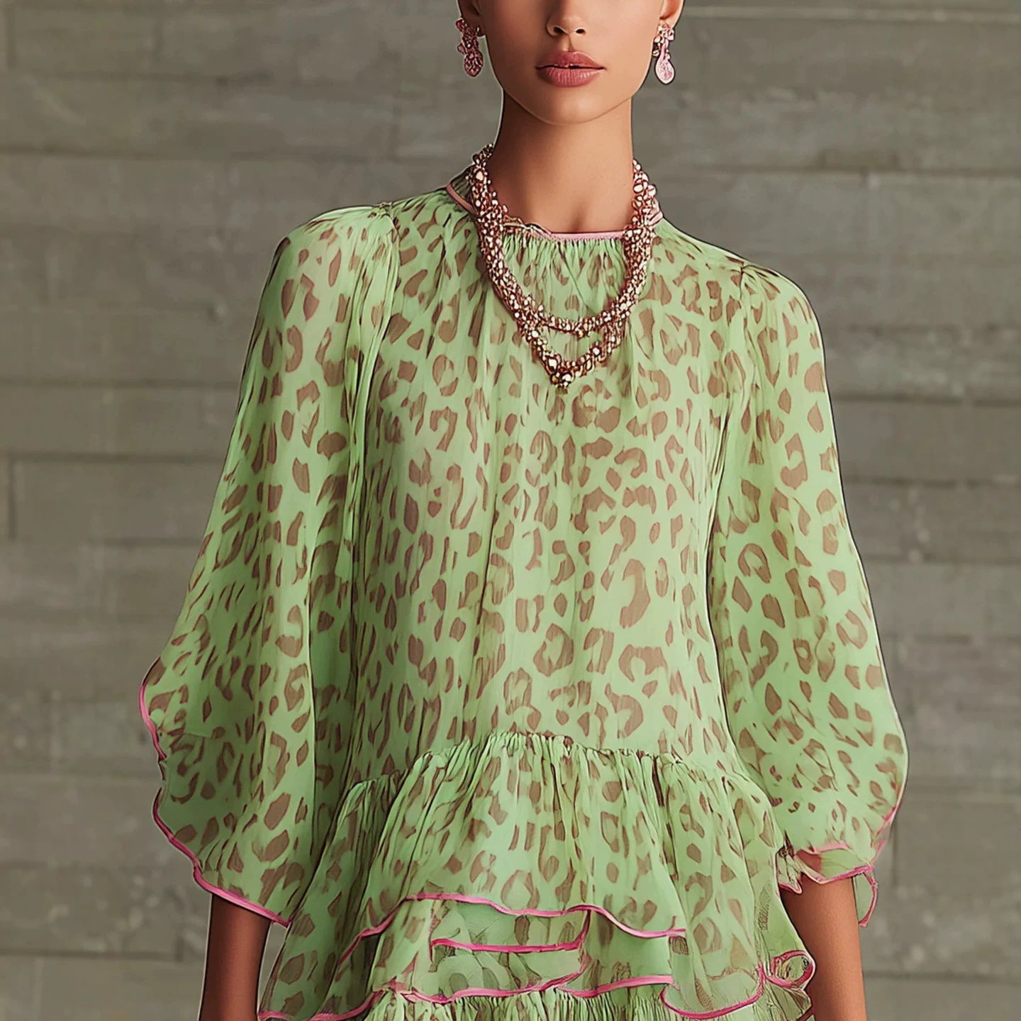 Robe de villégiature ample en chiffon imprimé motif léopard G568 tailles S-XL - IVOIRART.COM