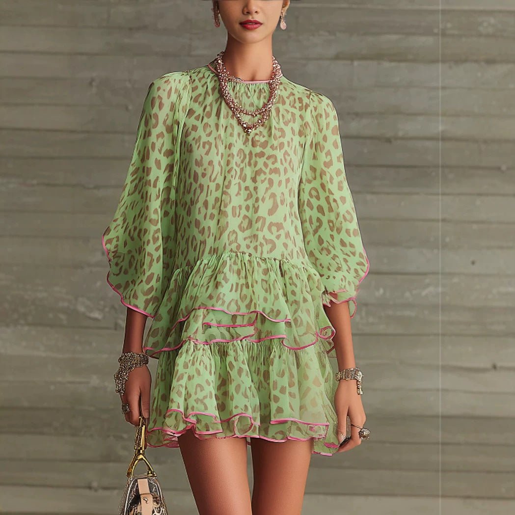 Robe de villégiature ample en chiffon imprimé motif léopard G568 tailles S-XL - IVOIRART.COM