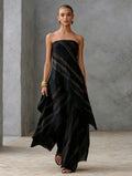Robe Décontractée Féminine Sans Manches Rayée Épaule Dénudée Style Chic - IVOIRART.COM