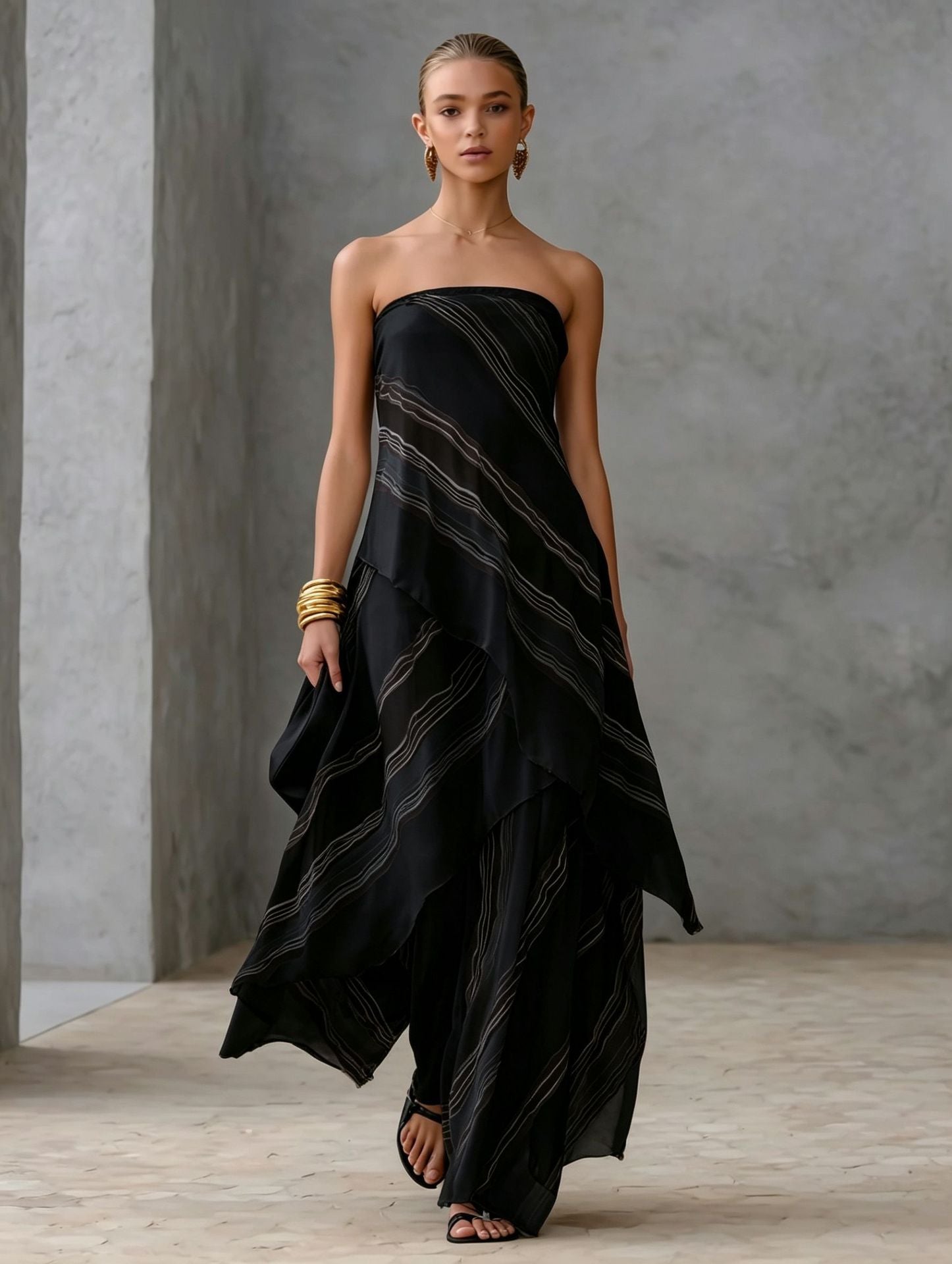 Robe Décontractée Féminine Sans Manches Rayée Épaule Dénudée Style Chic - IVOIRART.COM