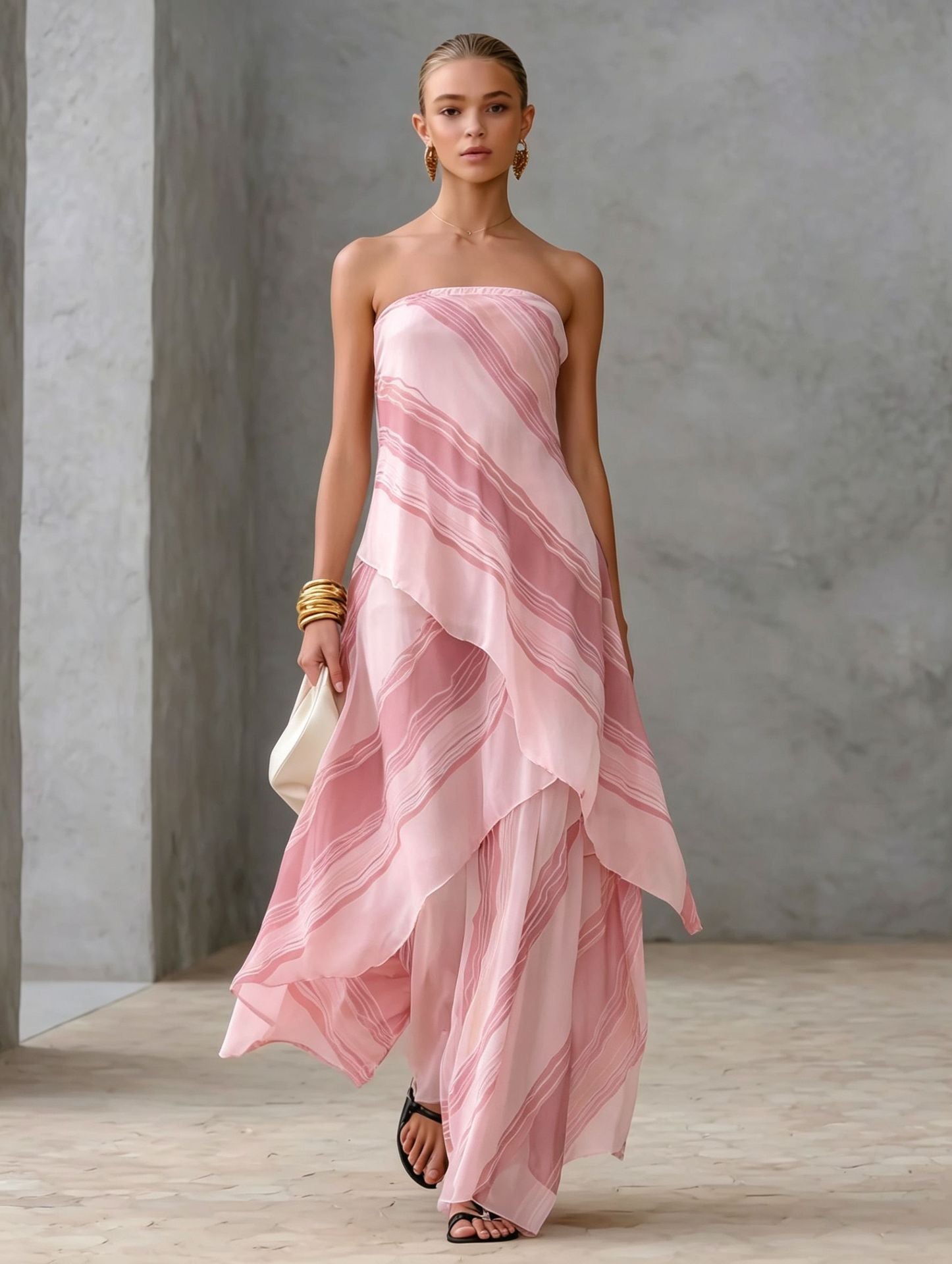 Robe Décontractée Féminine Sans Manches Rayée Épaule Dénudée Style Chic - IVOIRART.COM