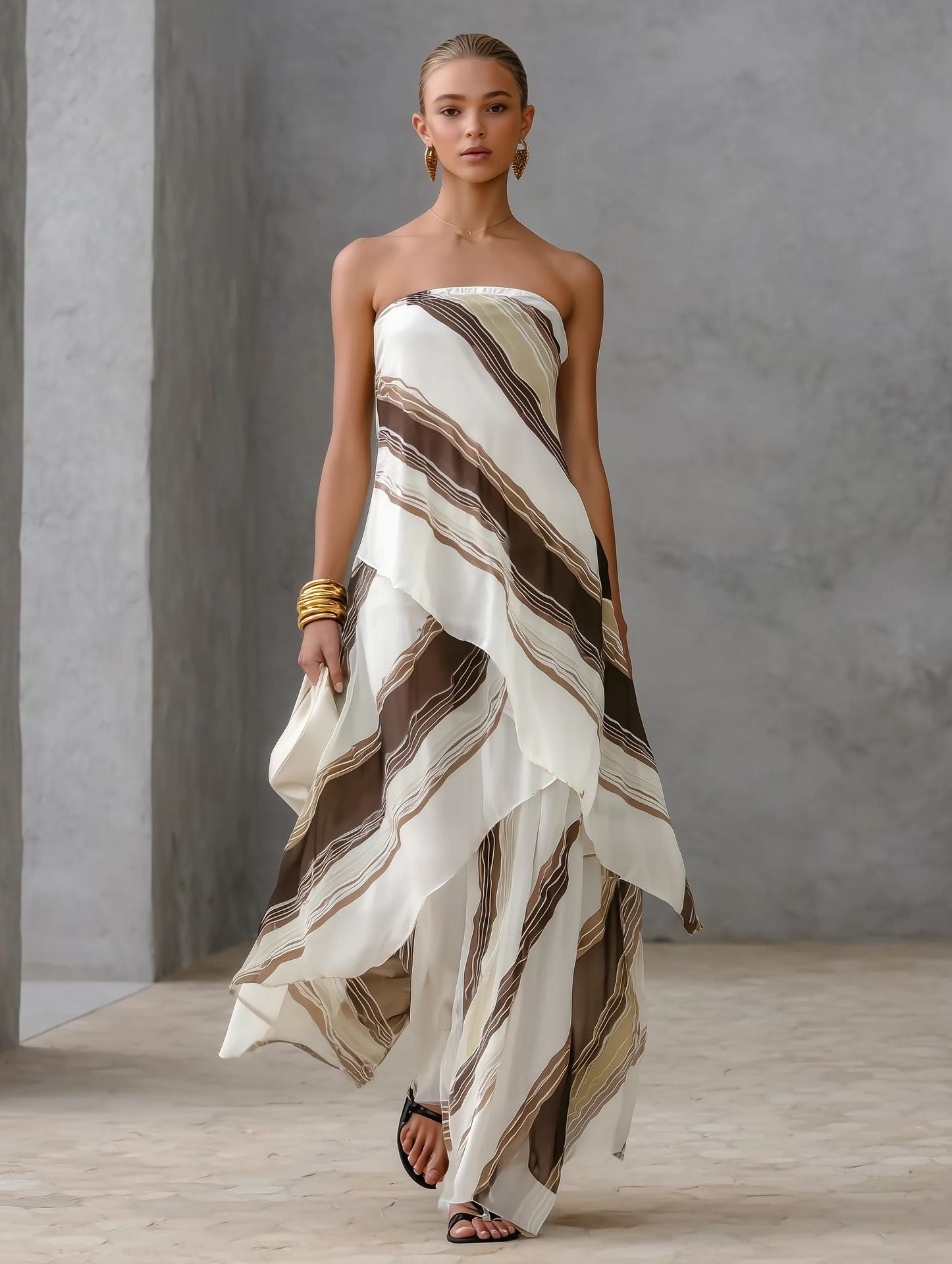 Robe Décontractée Féminine Sans Manches Rayée Épaule Dénudée Style Chic - IVOIRART.COM