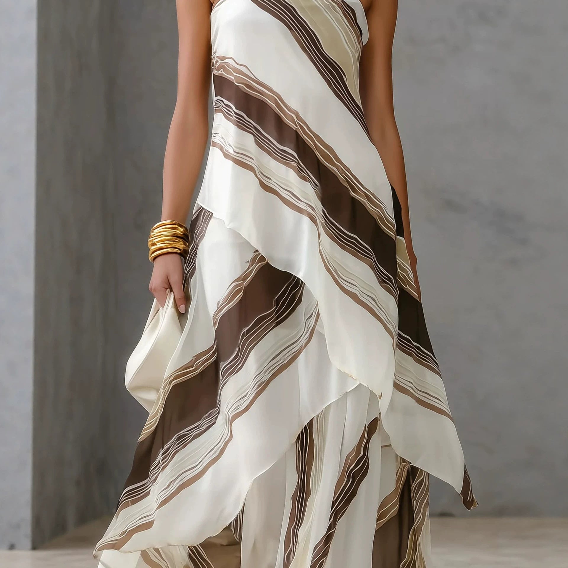 Robe Décontractée Féminine Sans Manches Rayée Épaule Dénudée Style Chic - IVOIRART.COM