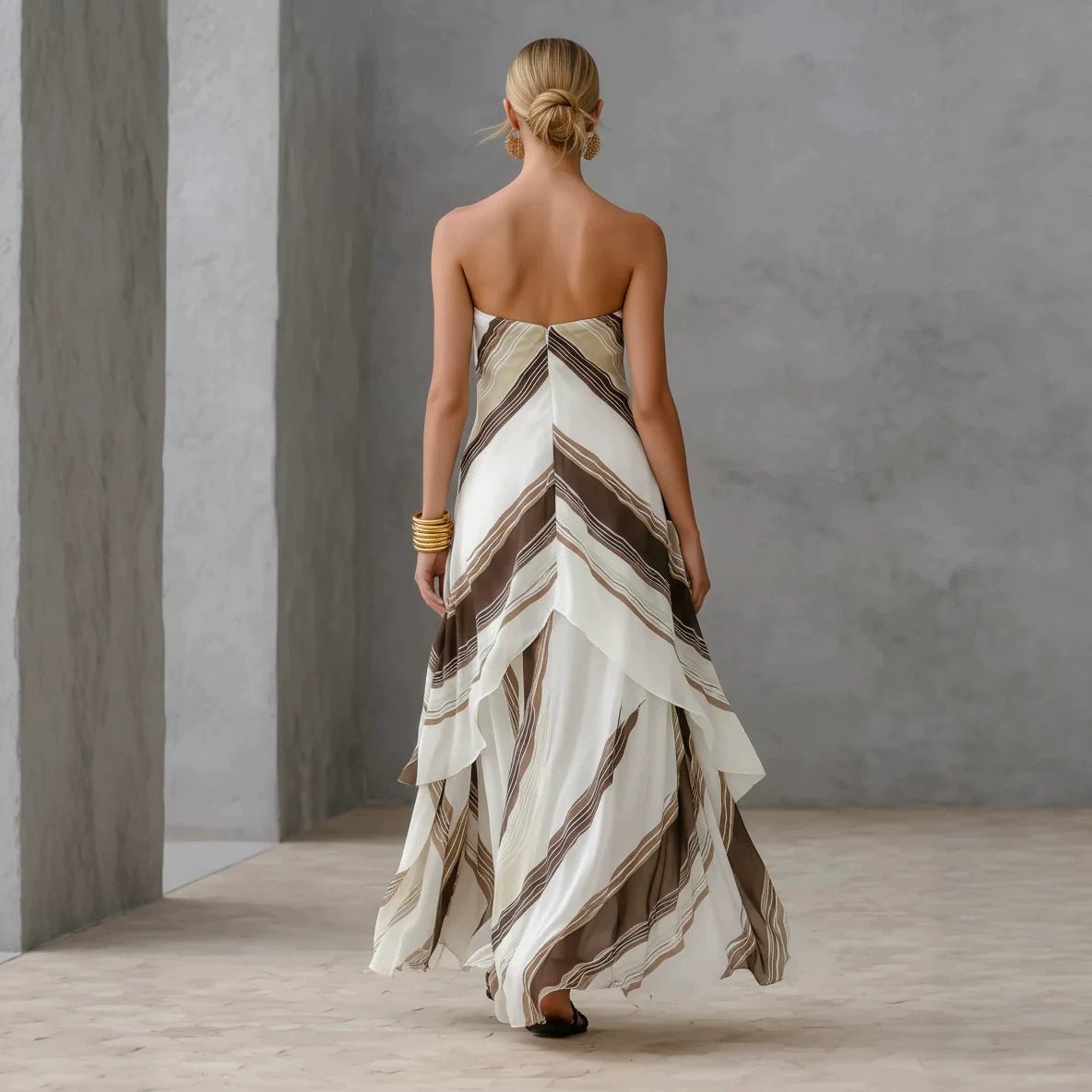 Robe Décontractée Féminine Sans Manches Rayée Épaule Dénudée Style Chic - IVOIRART.COM
