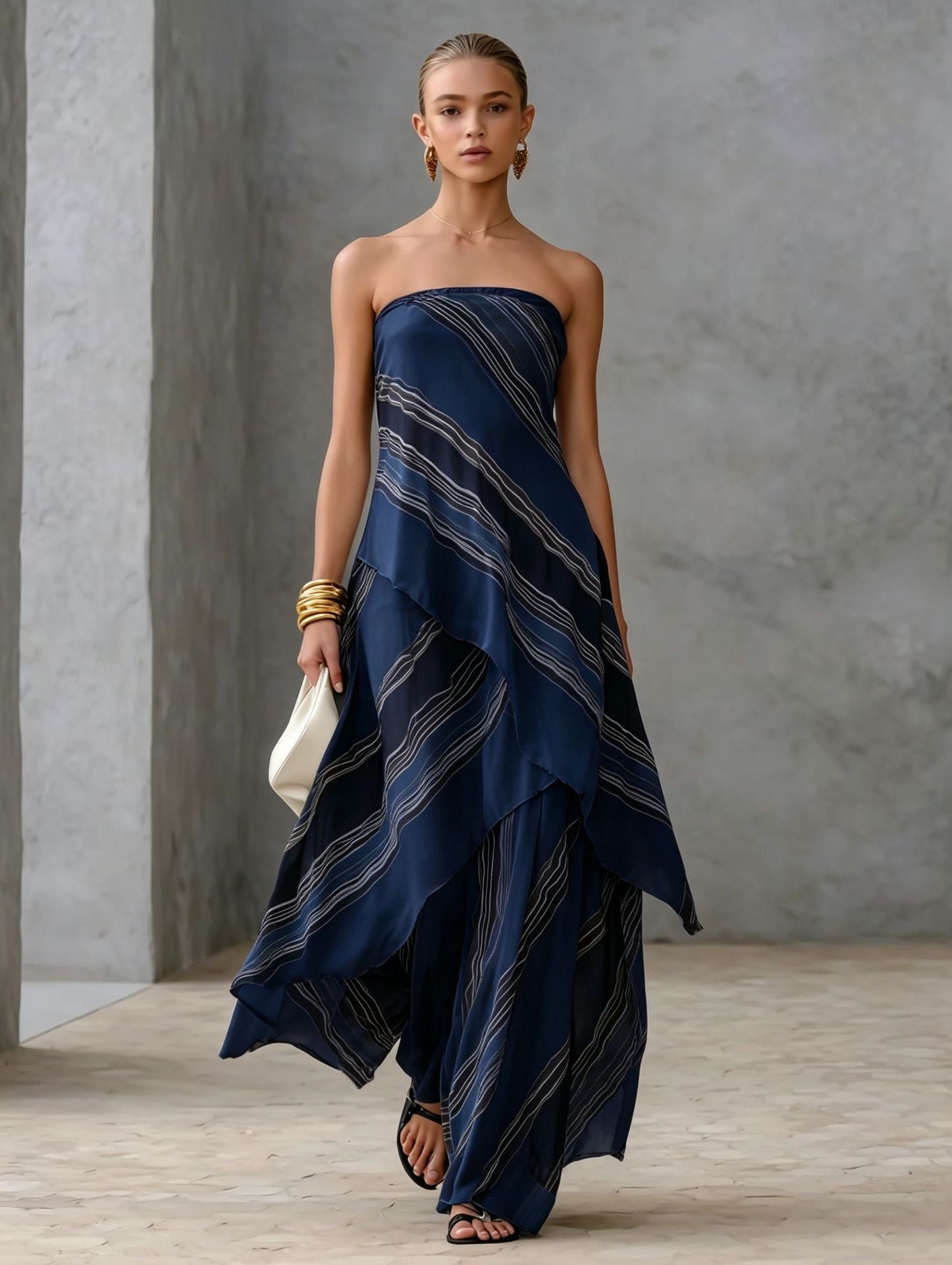 Robe Décontractée Féminine Sans Manches Rayée Épaule Dénudée Style Chic - IVOIRART.COM