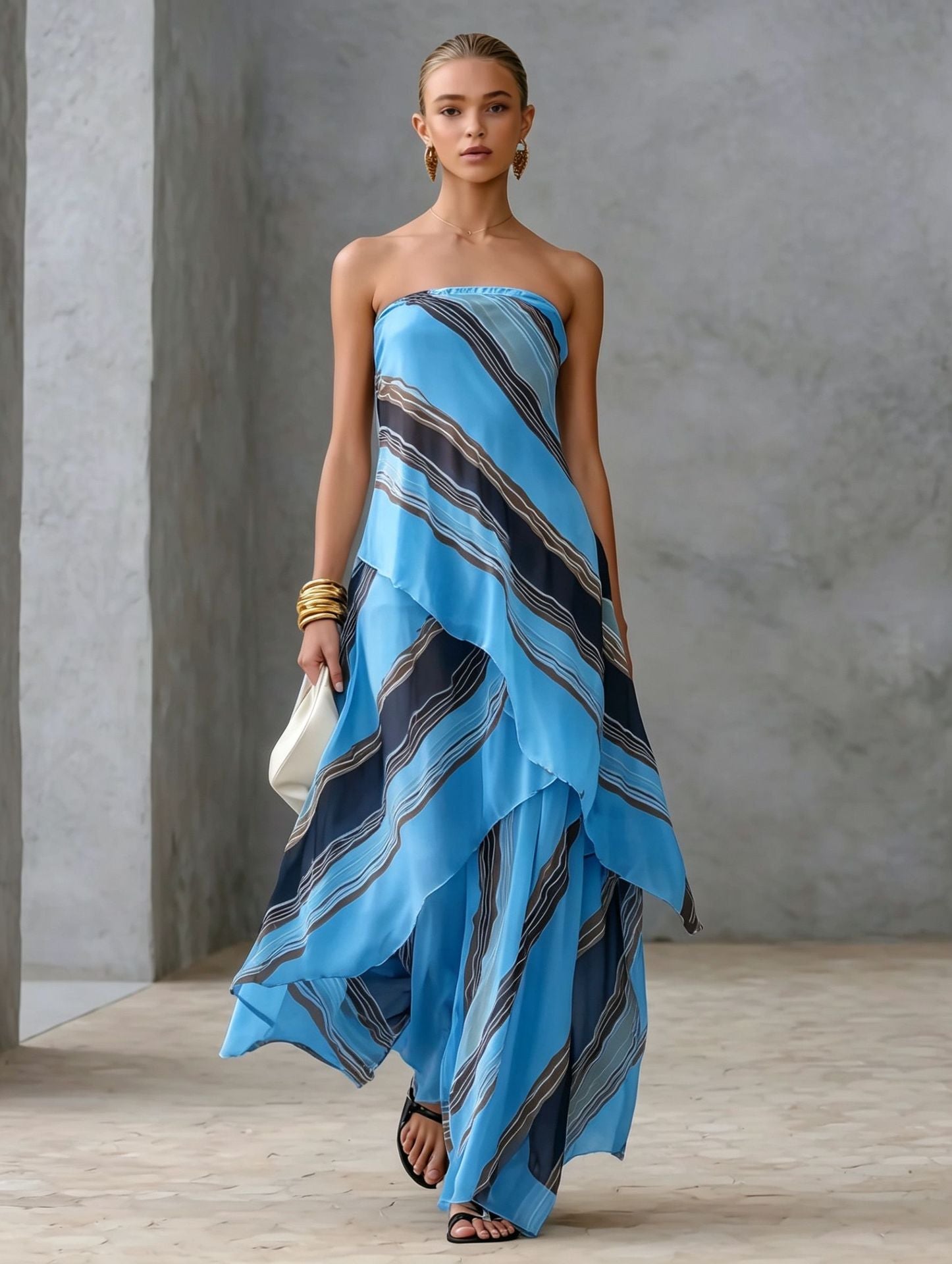 Robe Décontractée Féminine Sans Manches Rayée Épaule Dénudée Style Chic - IVOIRART.COM
