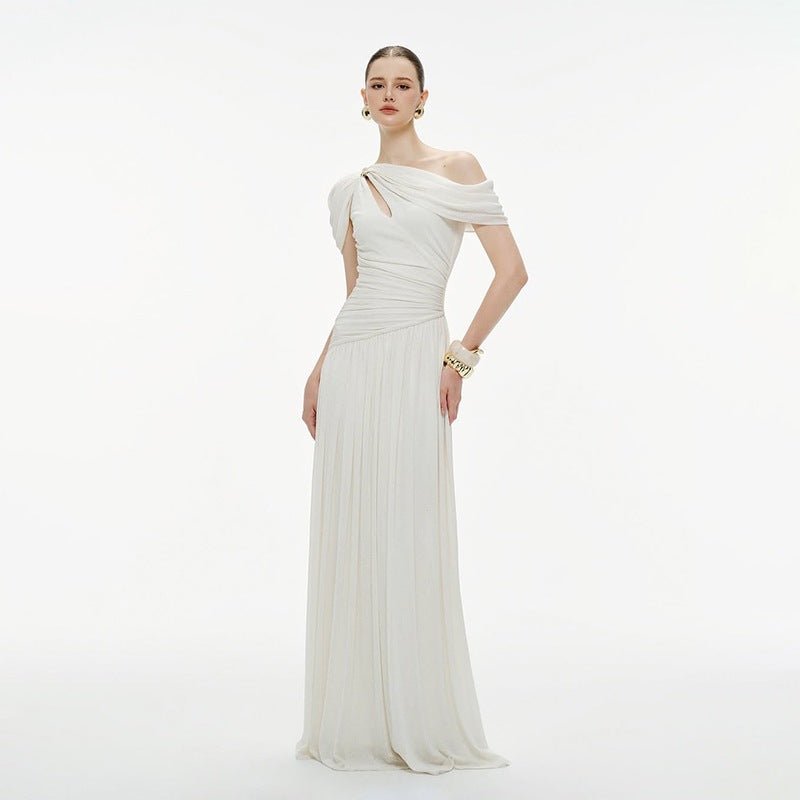Robe décontractée féminine style français à épaules dénudées - élégante et chic - IVOIRART.COM
