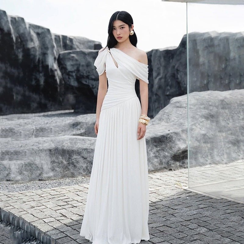 Robe décontractée féminine style français à épaules dénudées - élégante et chic - IVOIRART.COM