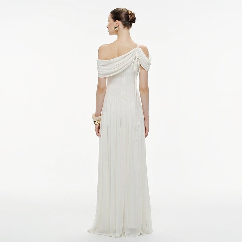 Robe décontractée féminine style français à épaules dénudées - élégante et chic - IVOIRART.COM