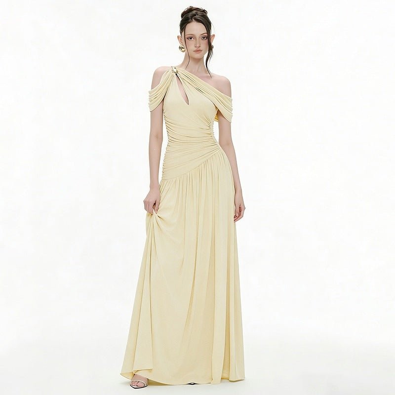 Robe décontractée féminine style français à épaules dénudées - élégante et chic - IVOIRART.COM