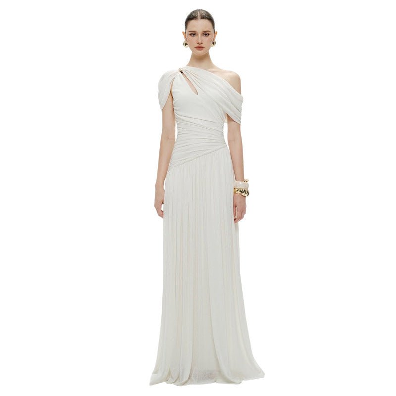 Robe décontractée féminine style français à épaules dénudées - élégante et chic - IVOIRART.COM