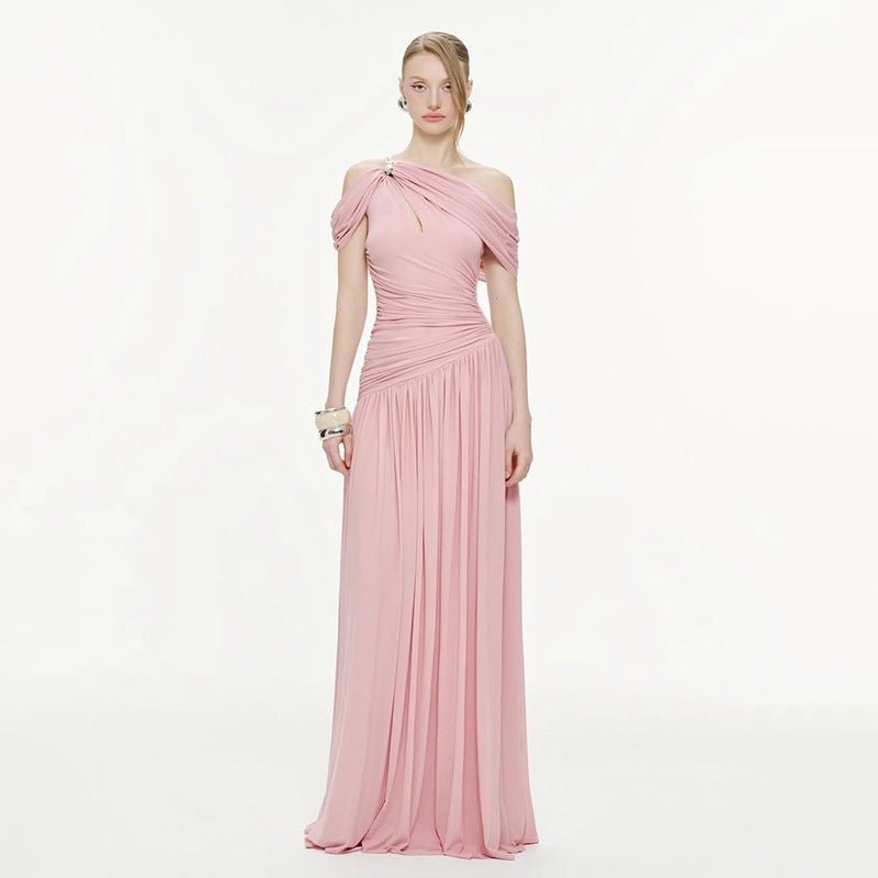 Robe décontractée féminine style français à épaules dénudées - élégante et chic - IVOIRART.COM