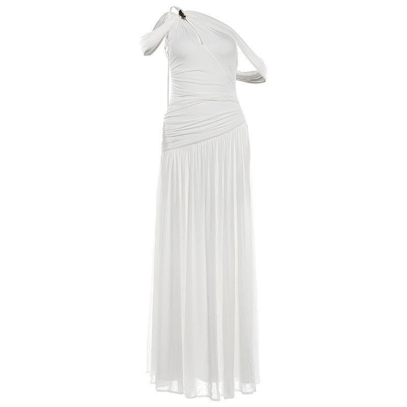 Robe décontractée féminine style français à épaules dénudées - élégante et chic - IVOIRART.COM