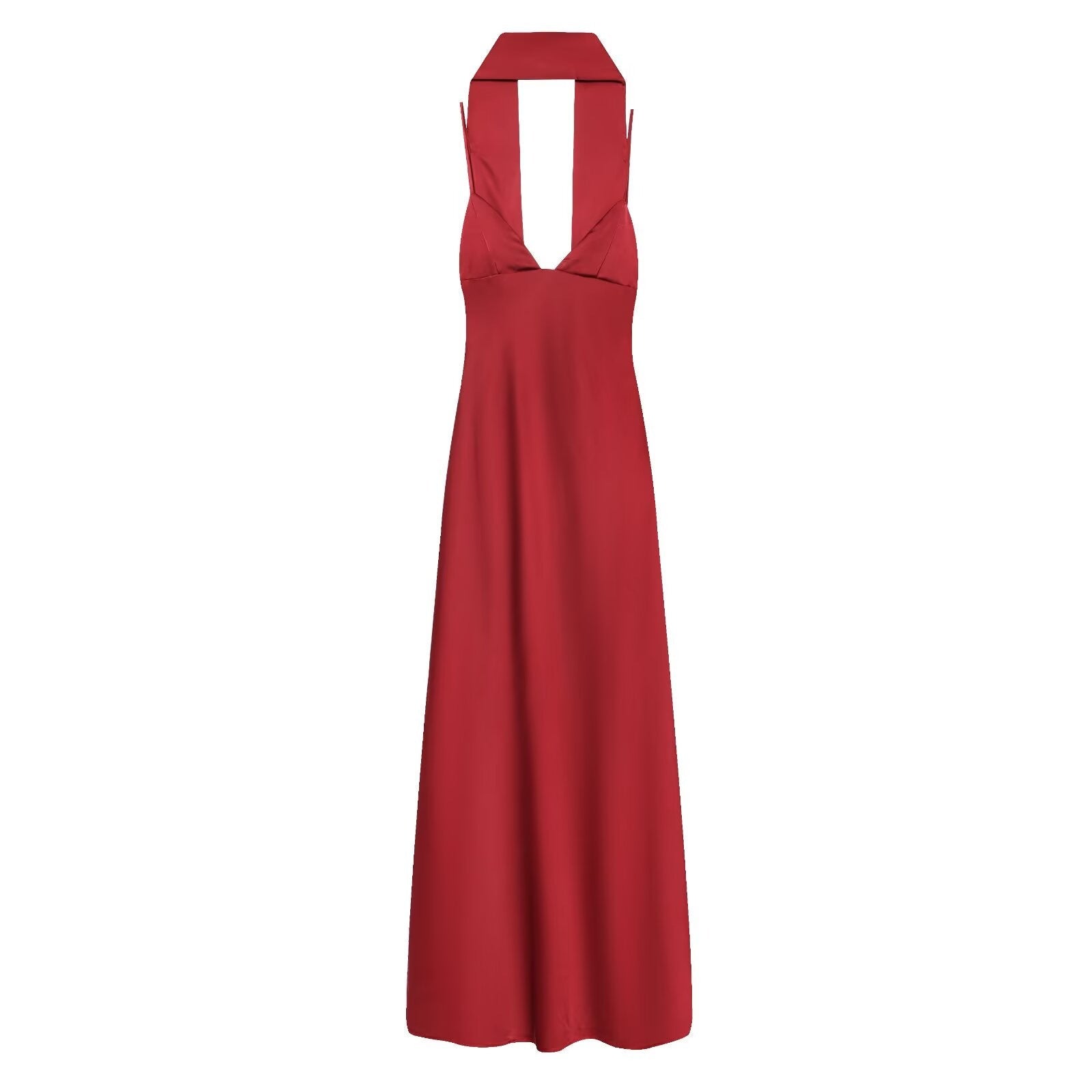 Robe décontractée femme satinée soie, taille haute, col halter, 6 couleurs chic! - IVOIRART.COM