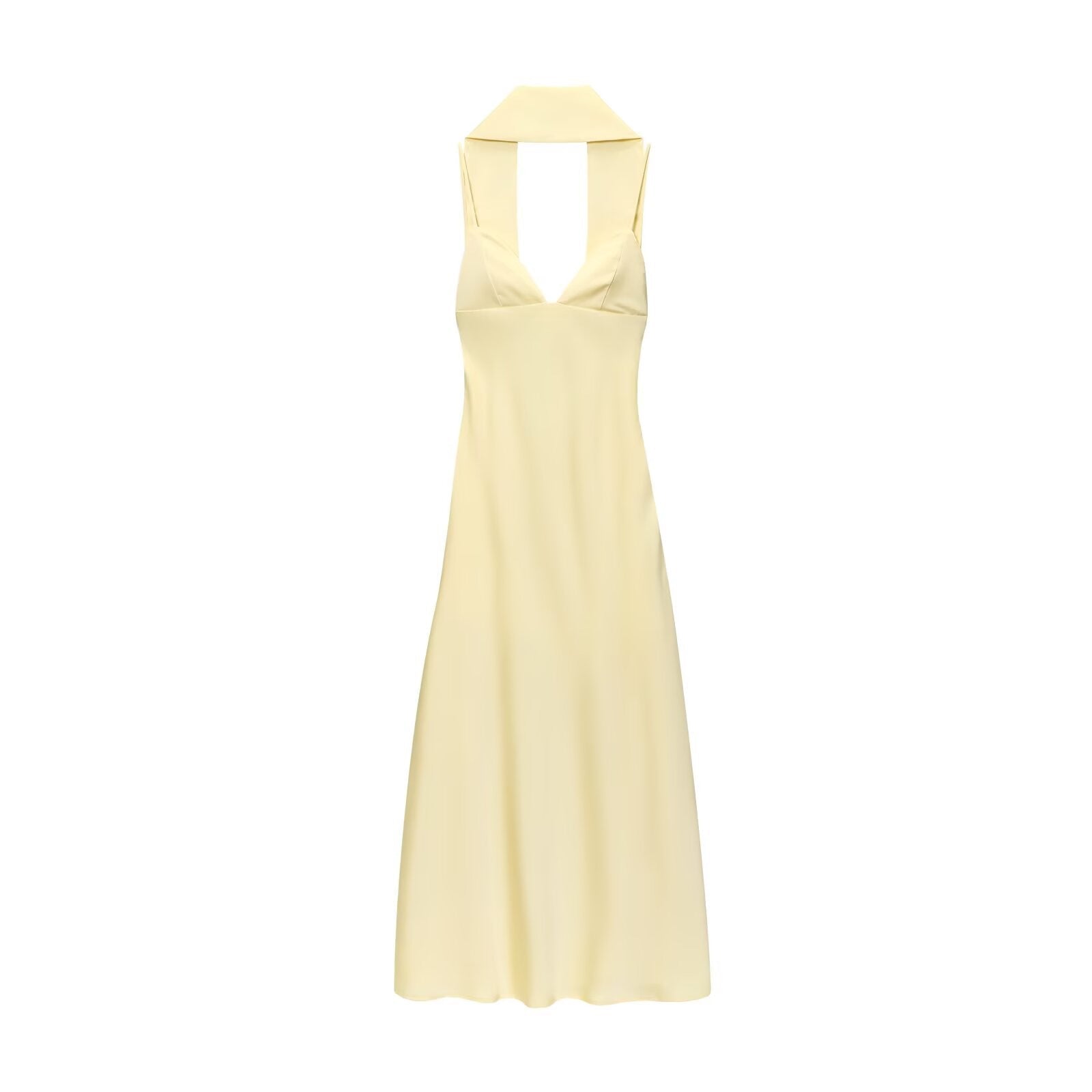 Robe décontractée femme satinée soie, taille haute, col halter, 6 couleurs chic! - IVOIRART.COM