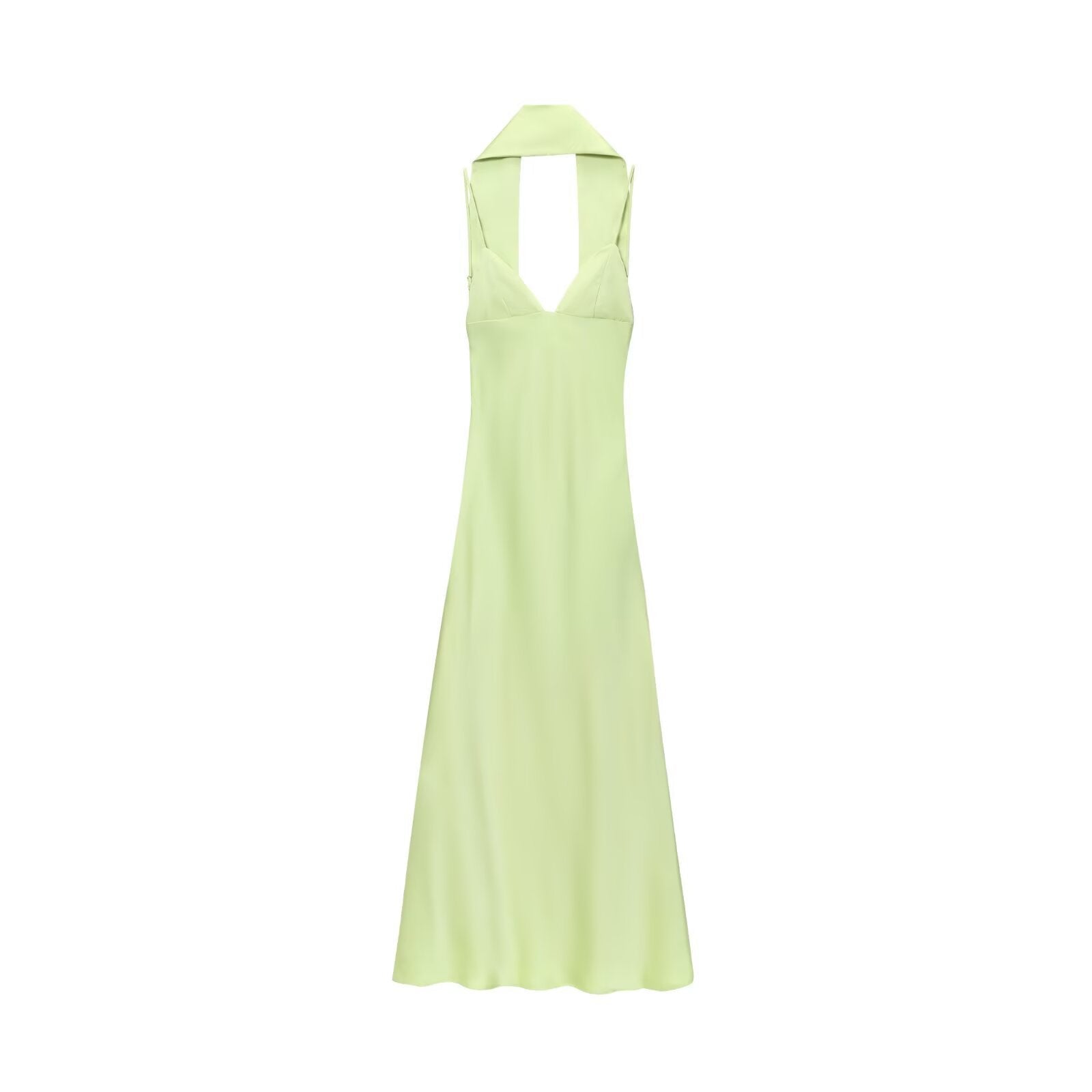 Robe décontractée femme satinée soie, taille haute, col halter, 6 couleurs chic! - IVOIRART.COM