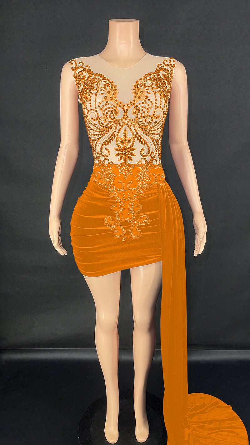 Robe d'été de luxe soirée-scène pour chanteuse, jupe traîne latérale, élégante!! - IVOIRART.COM