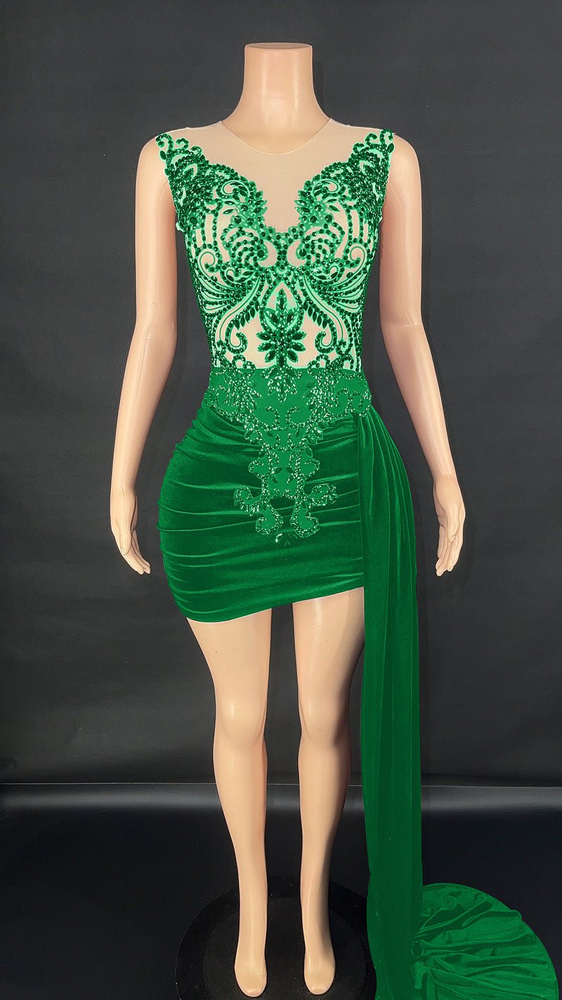 Robe d'été de luxe soirée-scène pour chanteuse, jupe traîne latérale, élégante!! - IVOIRART.COM