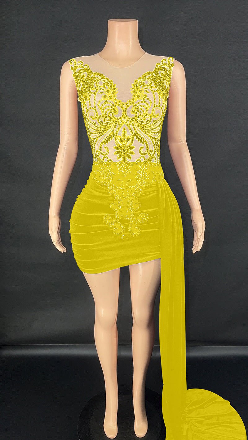 Robe d'été de luxe soirée-scène pour chanteuse, jupe traîne latérale, élégante!! - IVOIRART.COM