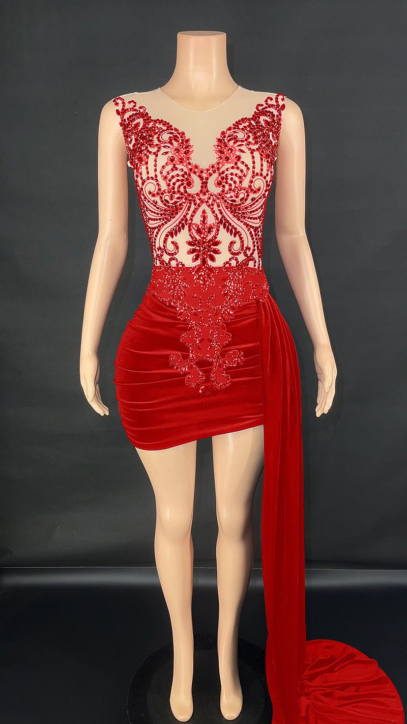 Robe d'été de luxe soirée-scène pour chanteuse, jupe traîne latérale, élégante!! - IVOIRART.COM