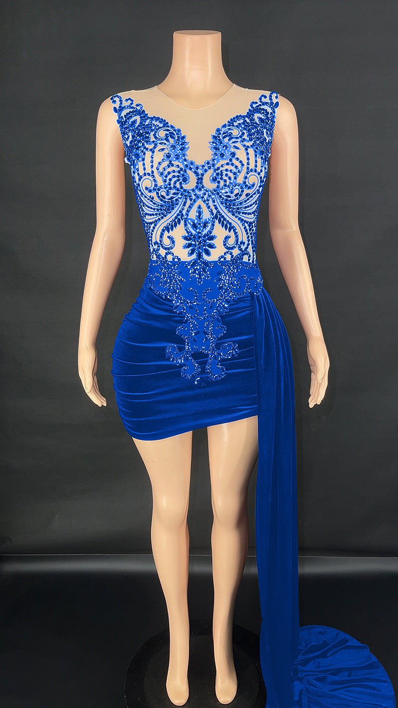 Robe d'été de luxe soirée-scène pour chanteuse, jupe traîne latérale, élégante!! - IVOIRART.COM