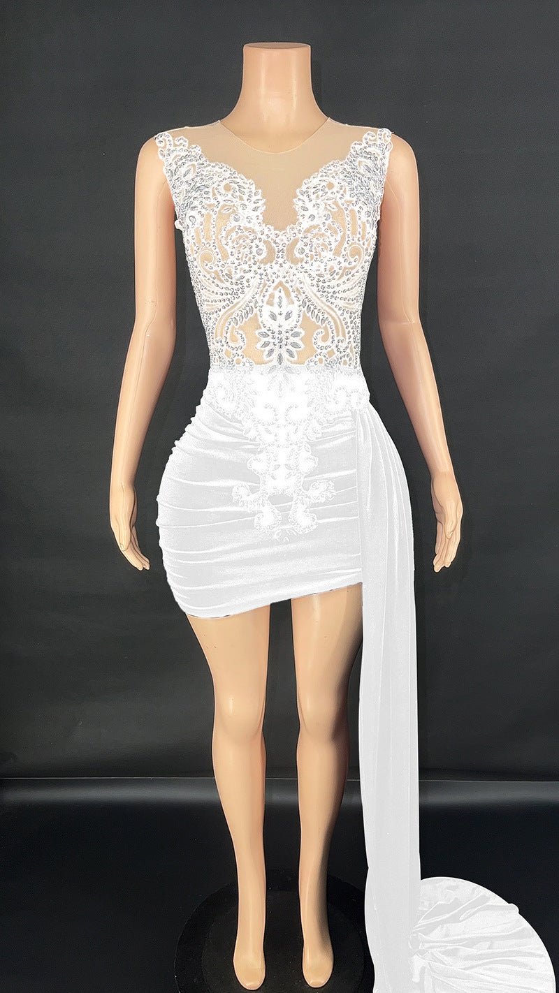 Robe d'été de luxe soirée-scène pour chanteuse, jupe traîne latérale, élégante!! - IVOIRART.COM