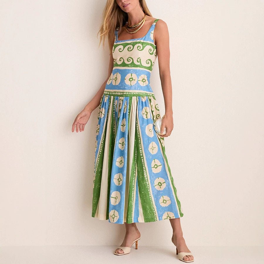Robe d'été en lin imprimé positionnel pour femme - légère, taille élastique 2026 - IVOIRART.COM