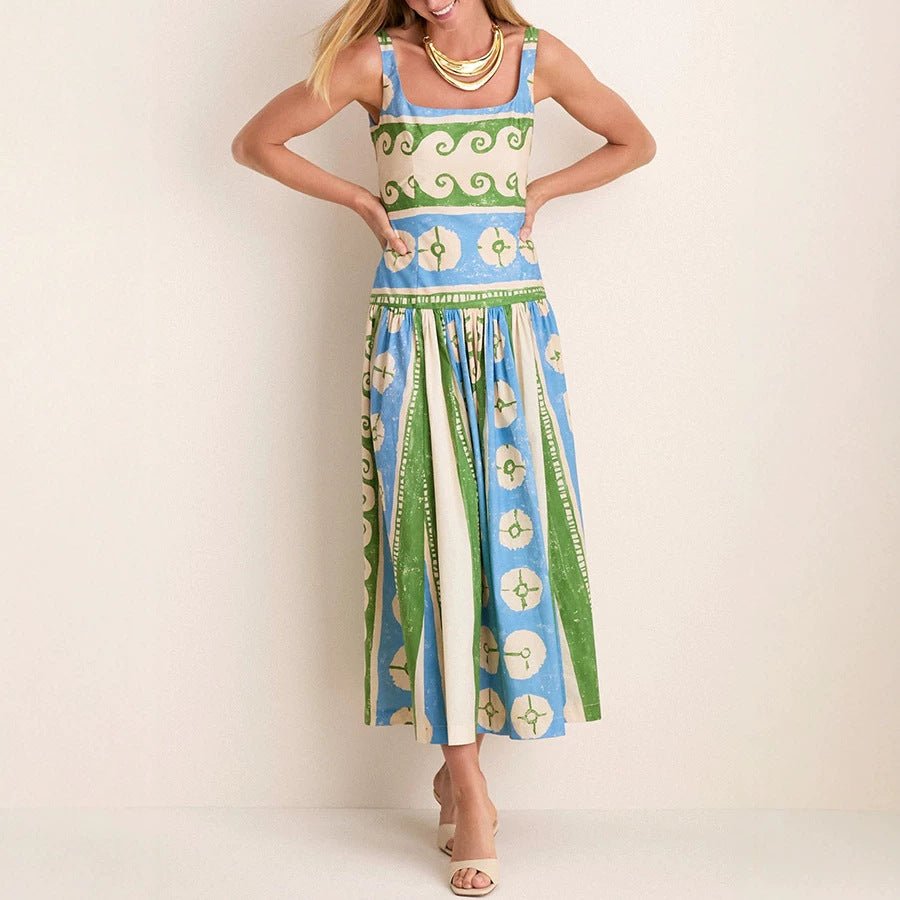 Robe d'été en lin imprimé positionnel pour femme - légère, taille élastique 2026 - IVOIRART.COM
