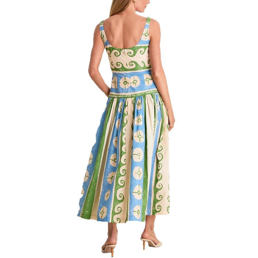 Robe d'été en lin imprimé positionnel pour femme - légère, taille élastique 2026 - IVOIRART.COM