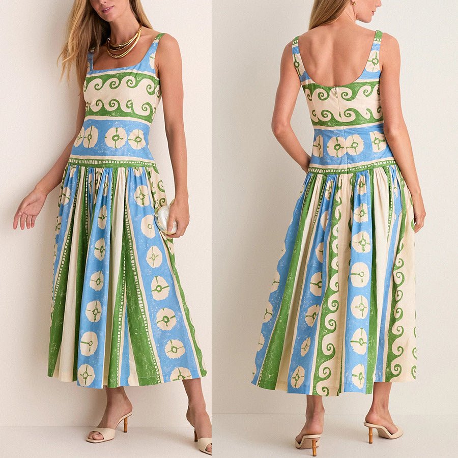 Robe d'été en lin imprimé positionnel pour femme - légère, taille élastique 2026 - IVOIRART.COM