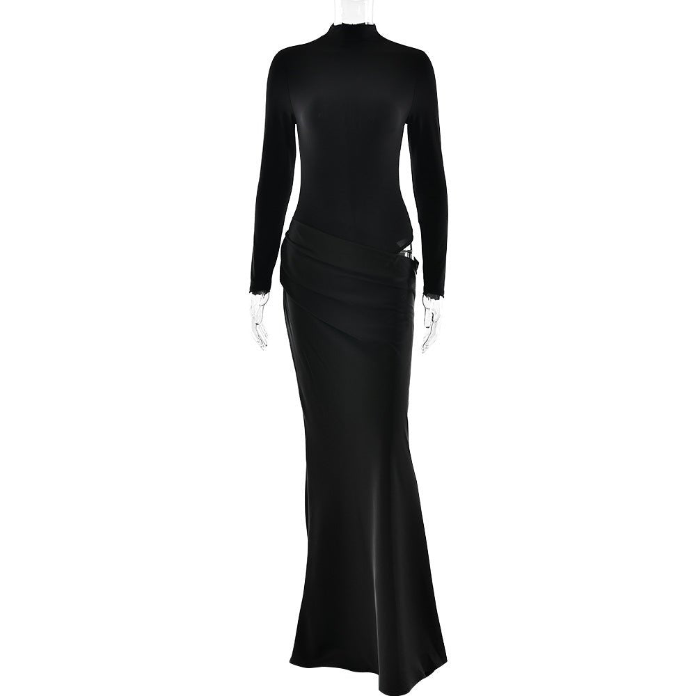 Robe d'Été Femme Nouvelle Manches Longues Demi-Col Montant Élégante - IVOIRART.COM