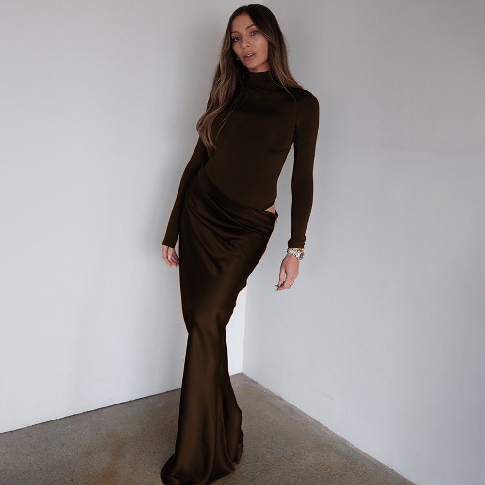 Robe d'Été Femme Nouvelle Manches Longues Demi-Col Montant Élégante - IVOIRART.COM