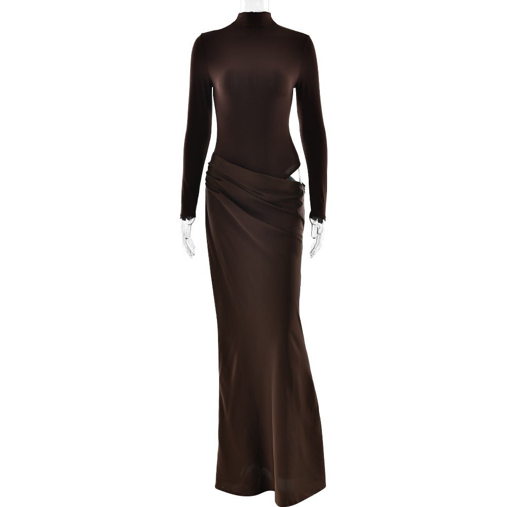 Robe d'Été Femme Nouvelle Manches Longues Demi-Col Montant Élégante - IVOIRART.COM