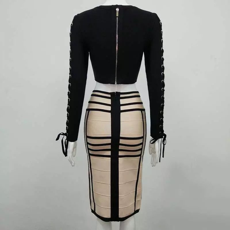 Robe deux pièces moulante en dentelle croisée, respirante coupe slim pour hanches - IVOIRART.COM