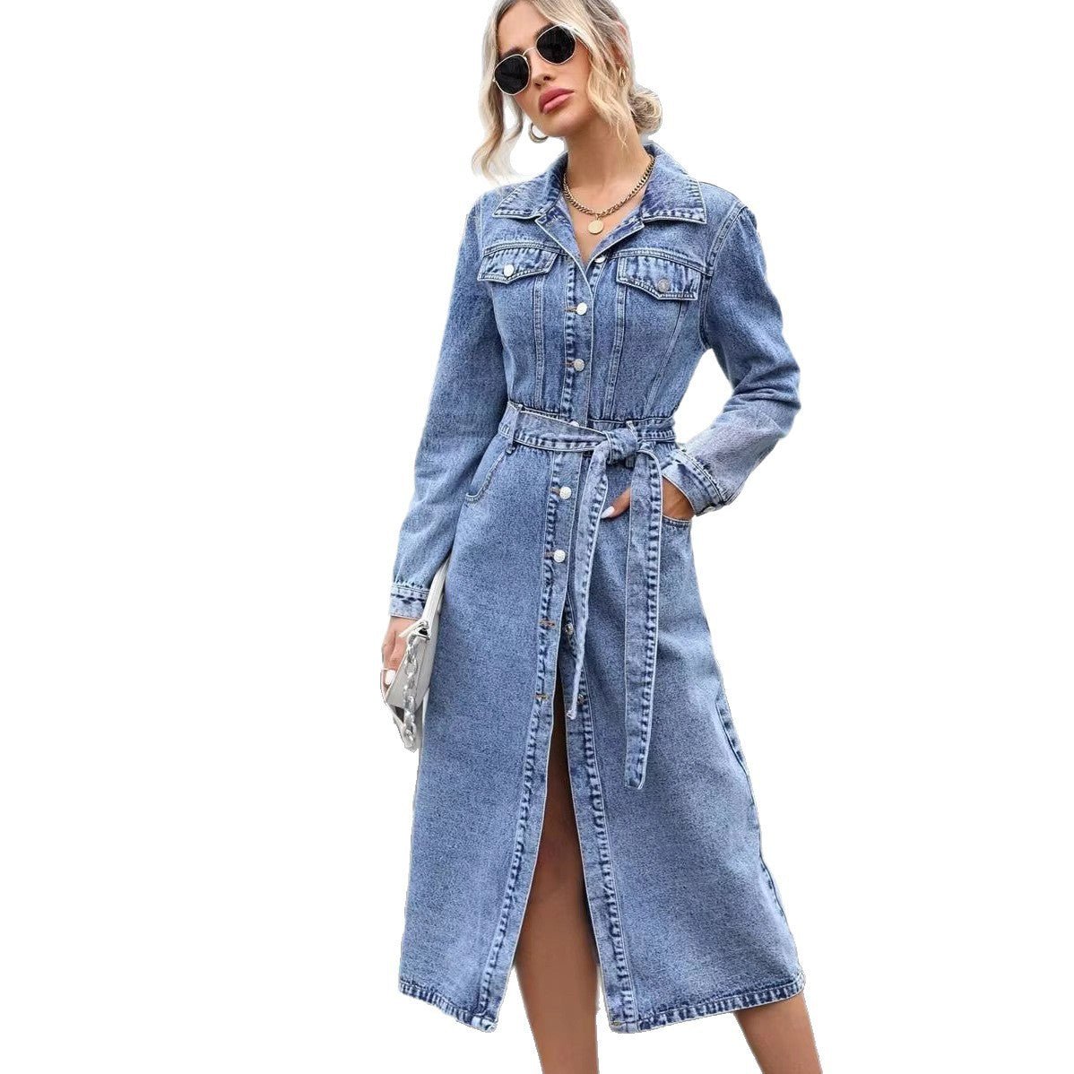 Robe élégante et sophistiquée pour femme à col chemise et jupe évasée - IVOIRART.COM