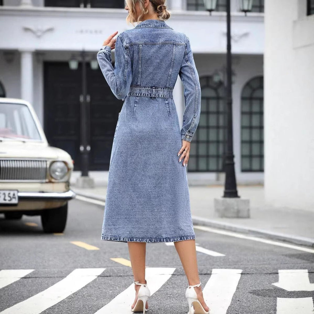 Robe élégante et sophistiquée pour femme à col chemise et jupe évasée - IVOIRART.COM
