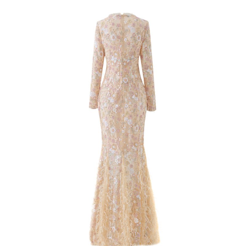 Robe en dentelle slim manches longues femme, taille haute élégante automne chic! - IVOIRART.COM