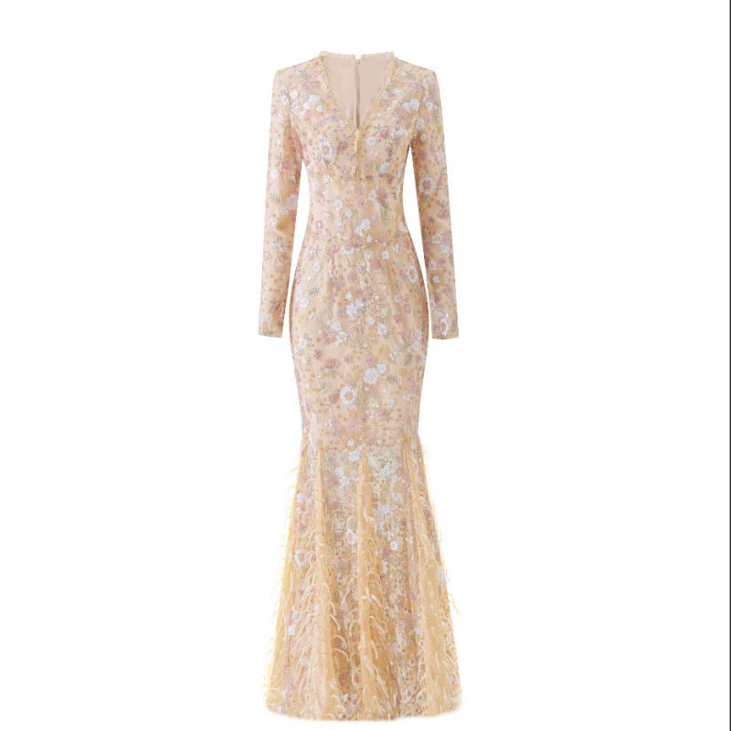 Robe en dentelle slim manches longues femme, taille haute élégante automne chic! - IVOIRART.COM
