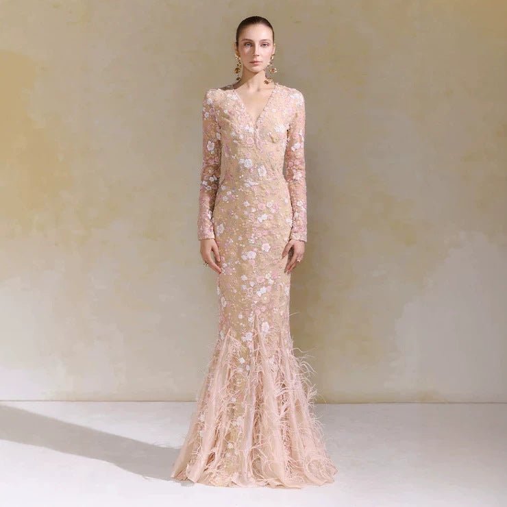 Robe en dentelle slim manches longues femme, taille haute élégante automne chic! - IVOIRART.COM