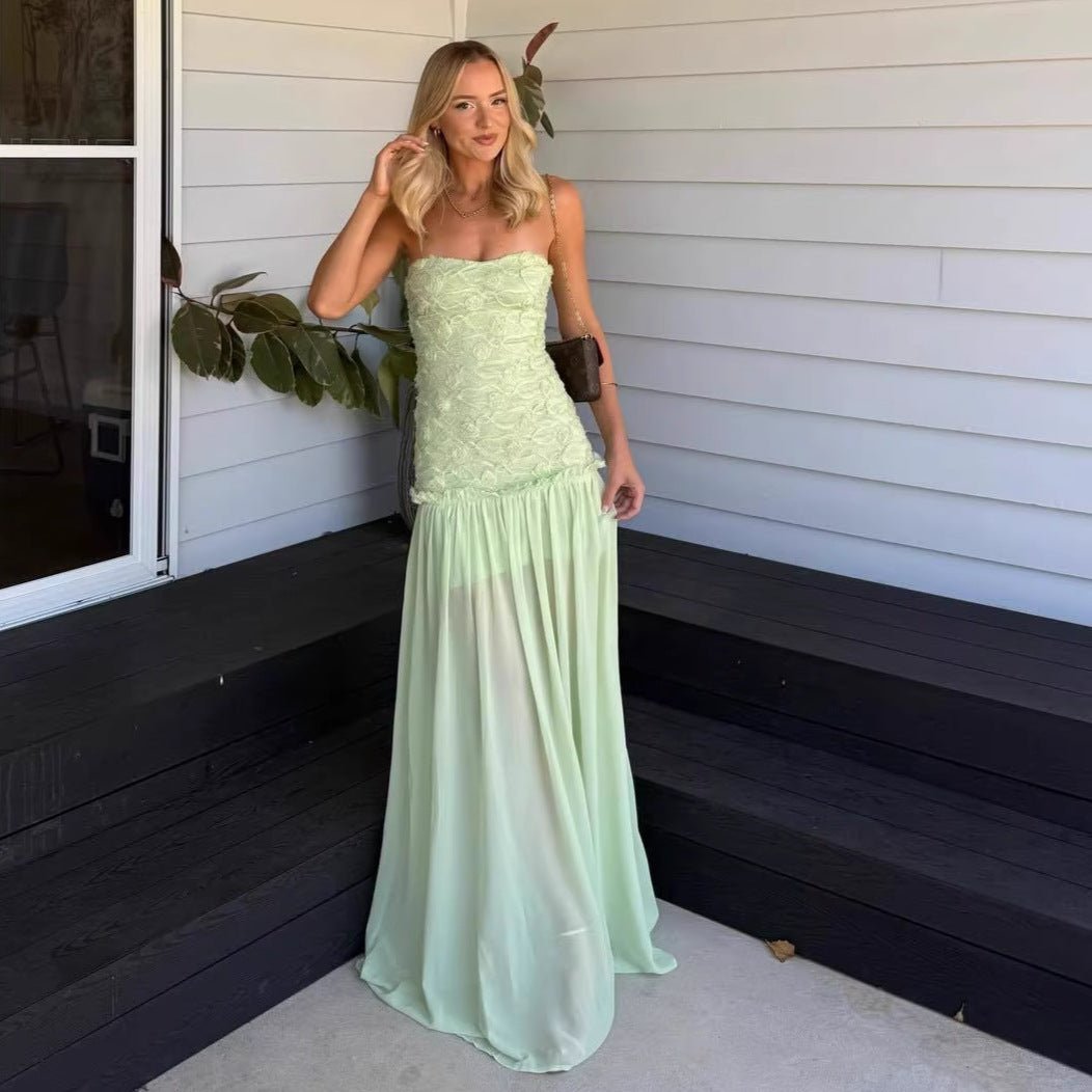 Robe Femme en Mousseline Florale Tridimensionnelle Élégante et Légère - IVOIRART.COM