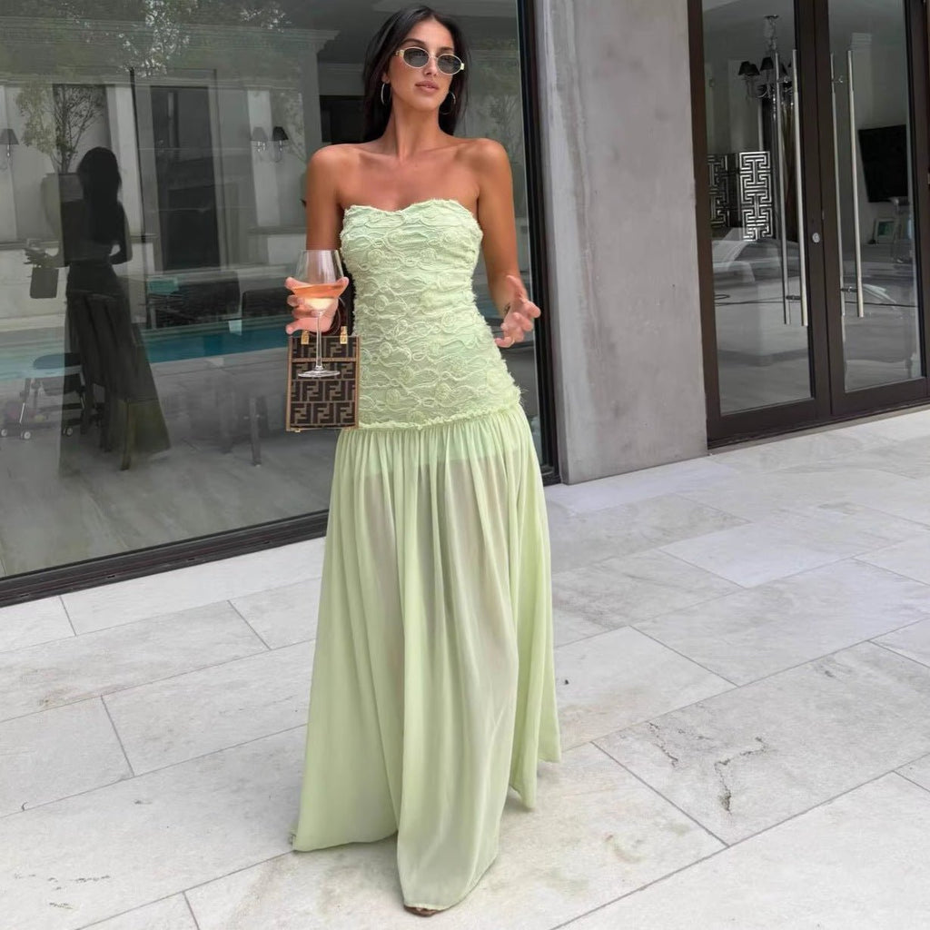 Robe Femme en Mousseline Florale Tridimensionnelle Élégante et Légère - IVOIRART.COM