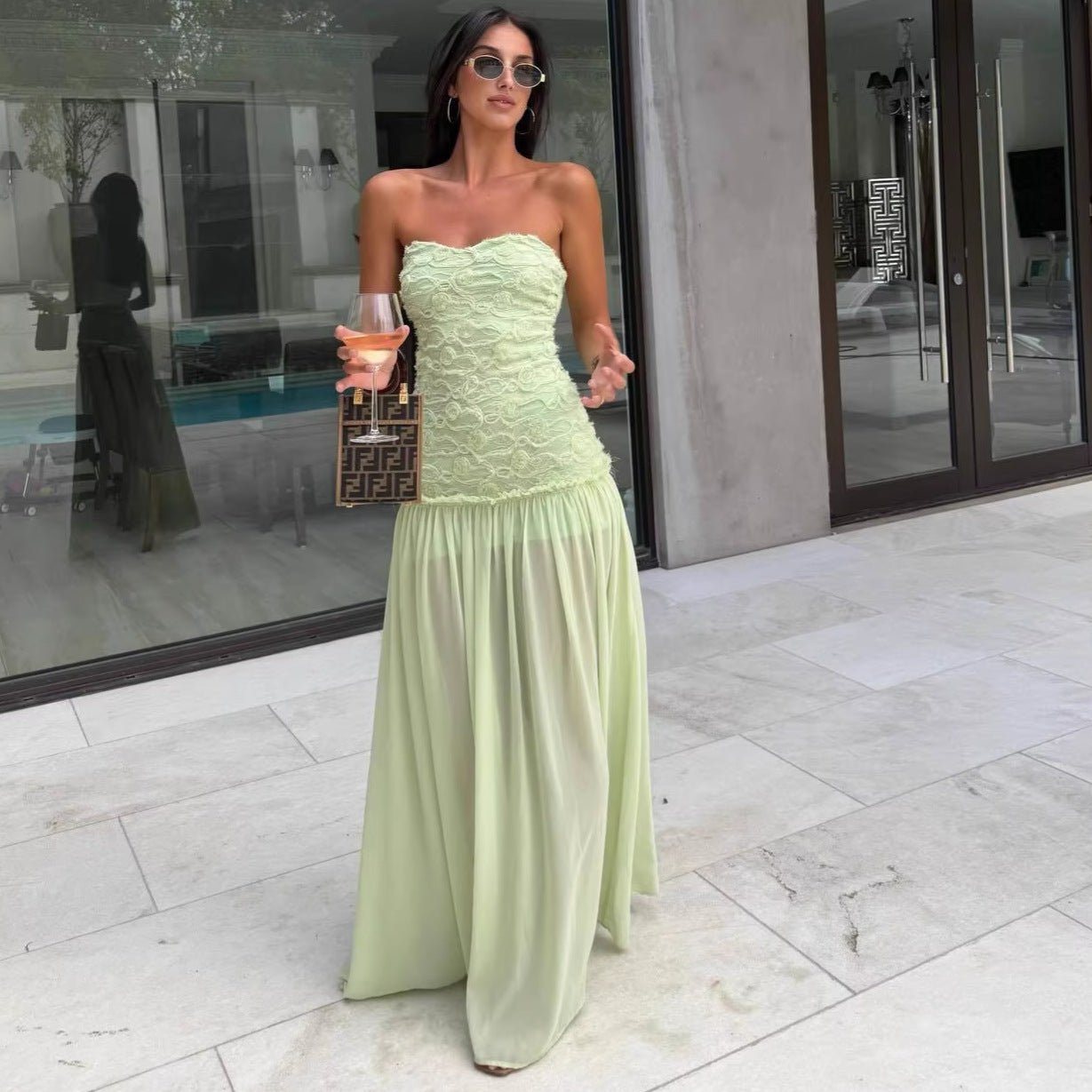 Robe Femme en Mousseline Florale Tridimensionnelle Élégante et Légère - IVOIRART.COM