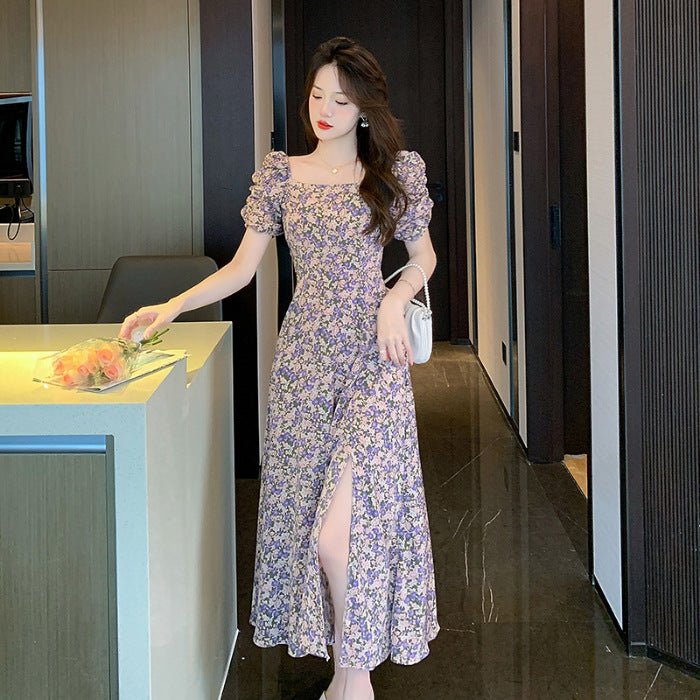 Robe florale à manches bouffantes style français pour femmes élégantes et tendance - IVOIRART.COM